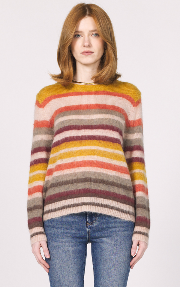 Multi Color Stripe Crew Neck Sweater