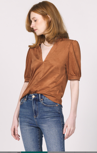Faux Suede Puff Sleeve Top