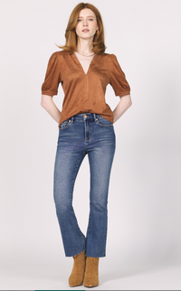 Faux Suede Puff Sleeve Top