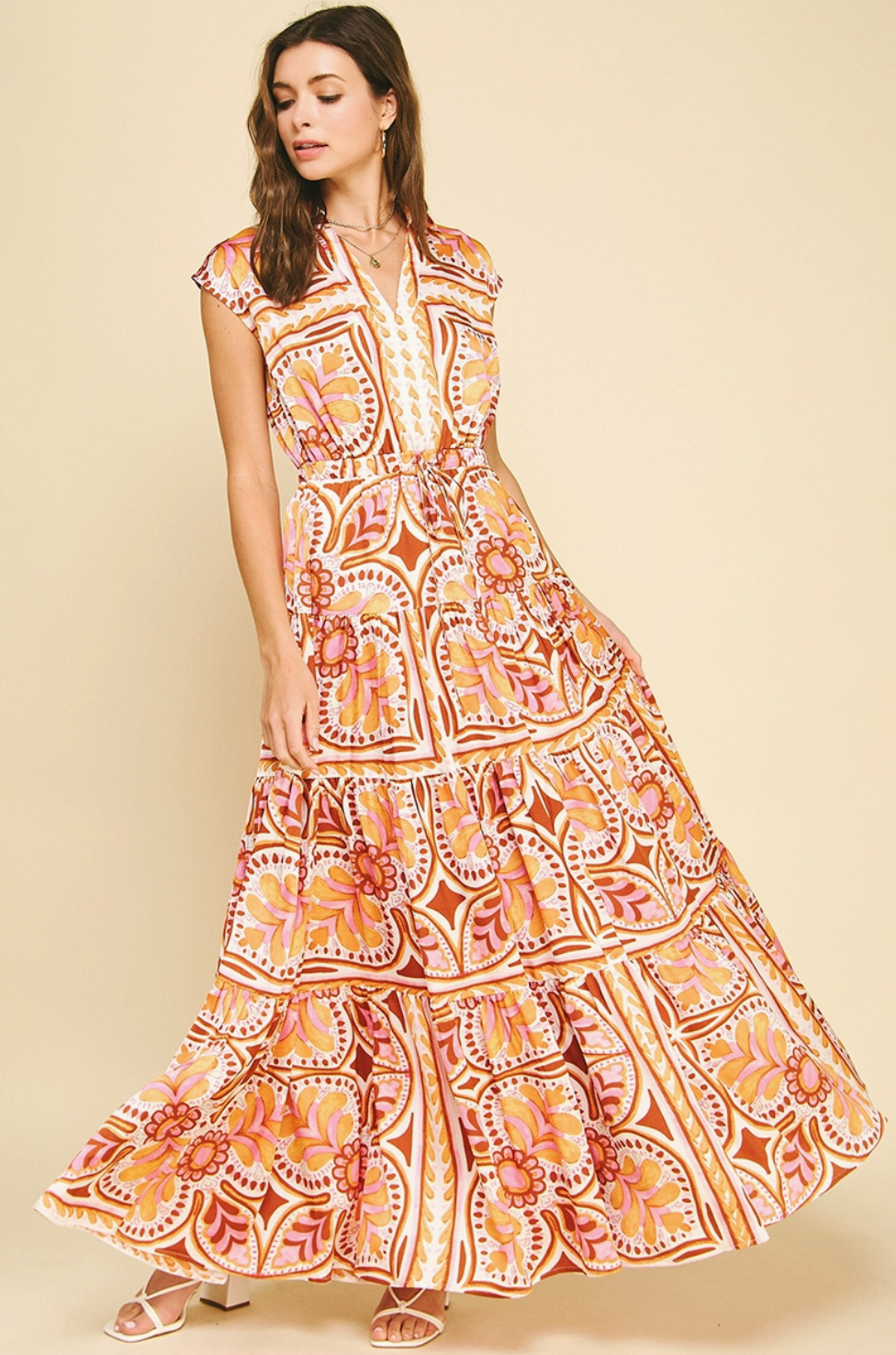 Maxine Floral Tiered Maxi Dress Rust / S