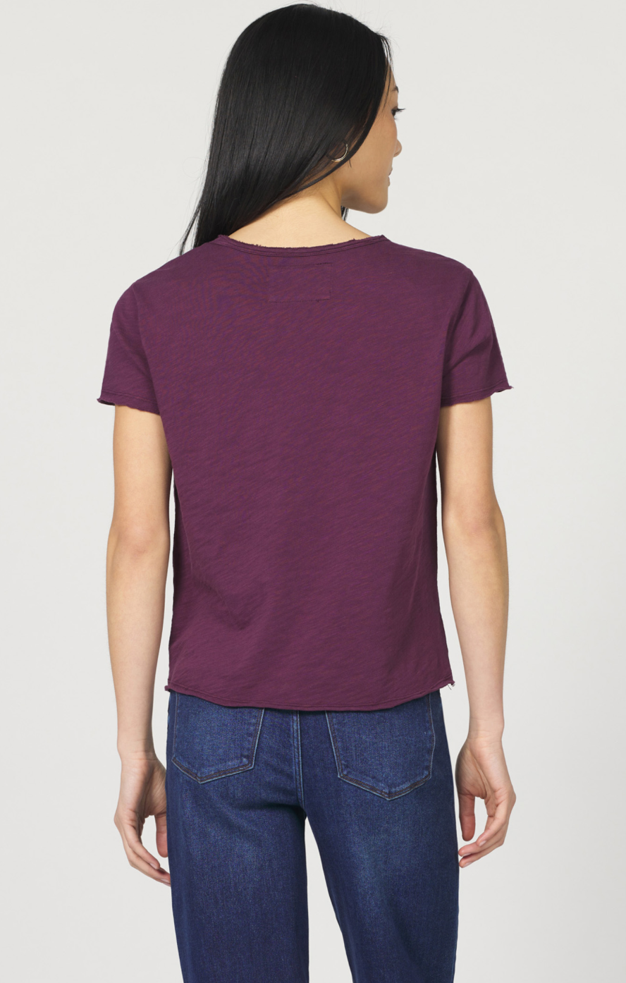V Neck Raw Hem Tee-Fig