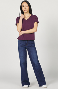 V Neck Raw Hem Tee-Fig