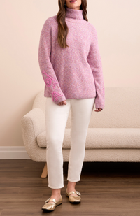 Tribal L/S Turtleneck Sweater w/Embroidery