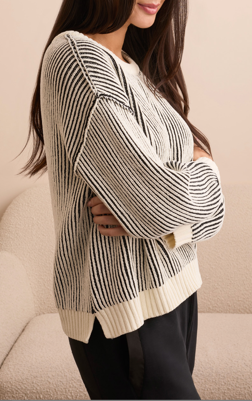 Tribal Crew Neck Sweater w/Side Slits