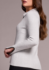 Tribal L/S Polo Sweater w/Blanket Stitch