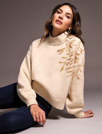 Tribal Mock Neck Sweater w/Sequins