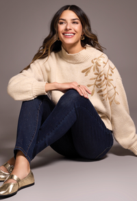 Tribal Mock Neck Sweater w/Sequins