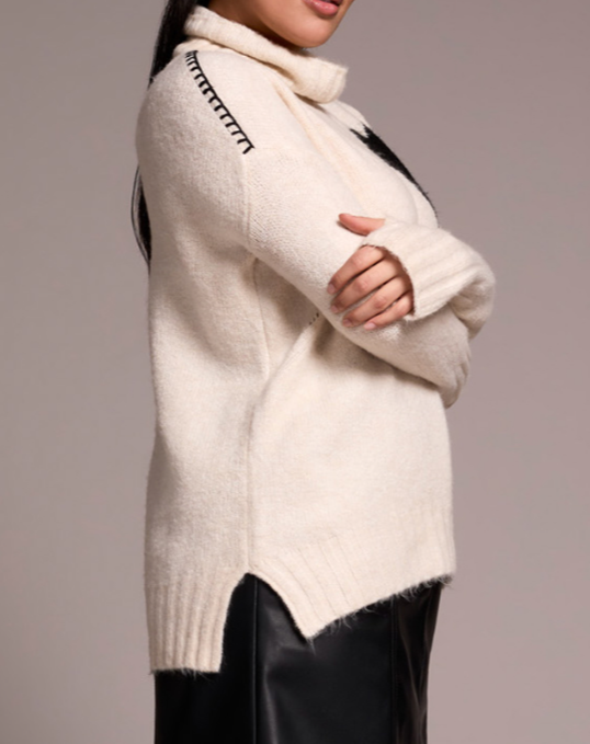 Tribal Turtle Neck Heart Sweater