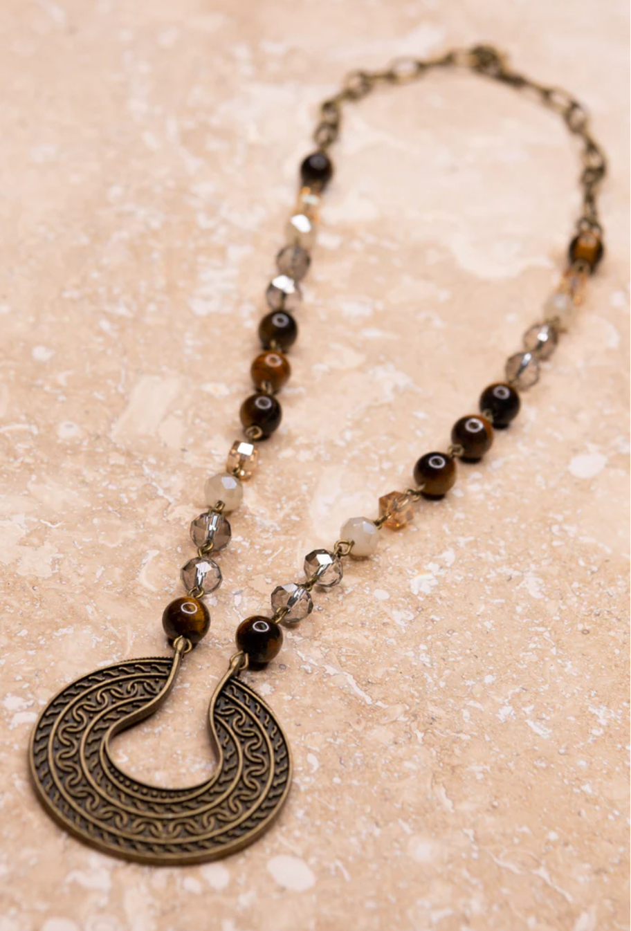 Tiger Eye Beaded Chain w/Pendant