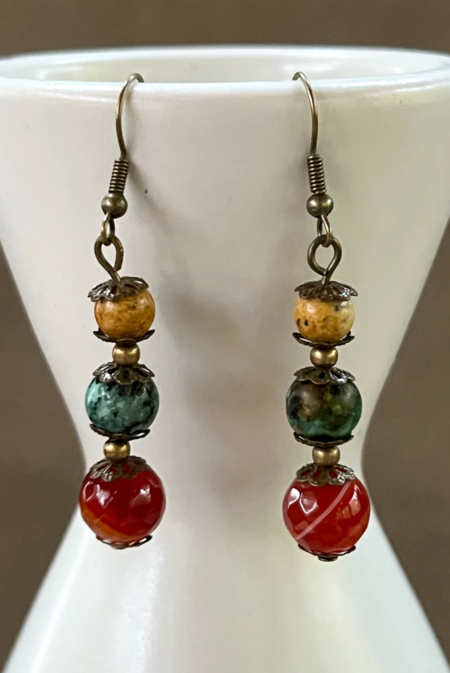 Triple Bead Dangle Earring