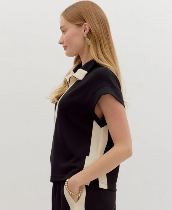 Contrast Zip-Front Pullover