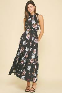 Floral Halter Neck Tiered Dress