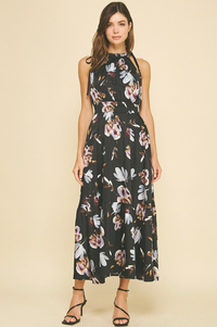 Floral Halter Neck Tiered Dress