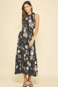 Floral Halter Neck Tiered Dress
