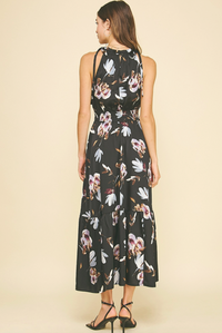 Floral Halter Neck Tiered Dress
