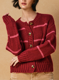 Fluffy Striped Button Down Cardigan