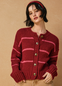 Fluffy Striped Button Down Cardigan