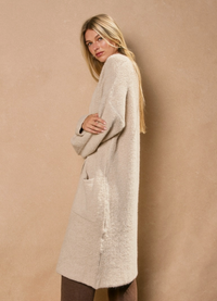 Open Front Long Cardigan-Natural