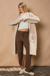 Open Front Long Cardigan-Natural