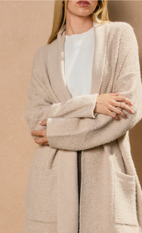 Open Front Long Cardigan-Natural