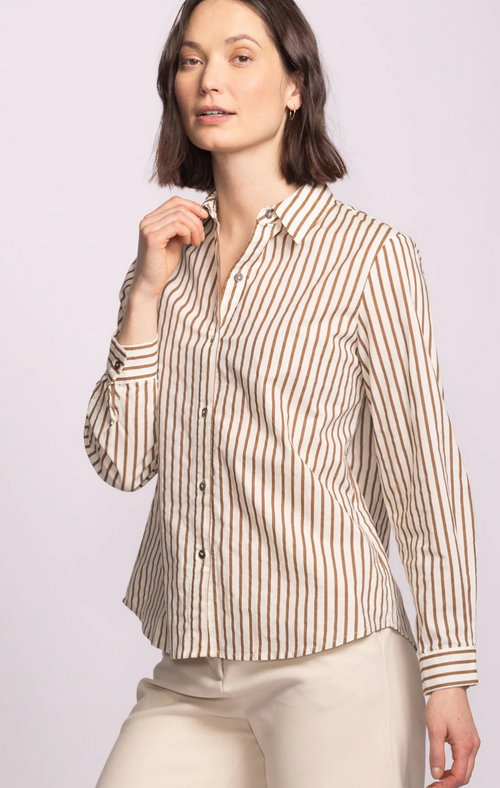 Striped Button up Blouse-Brown
