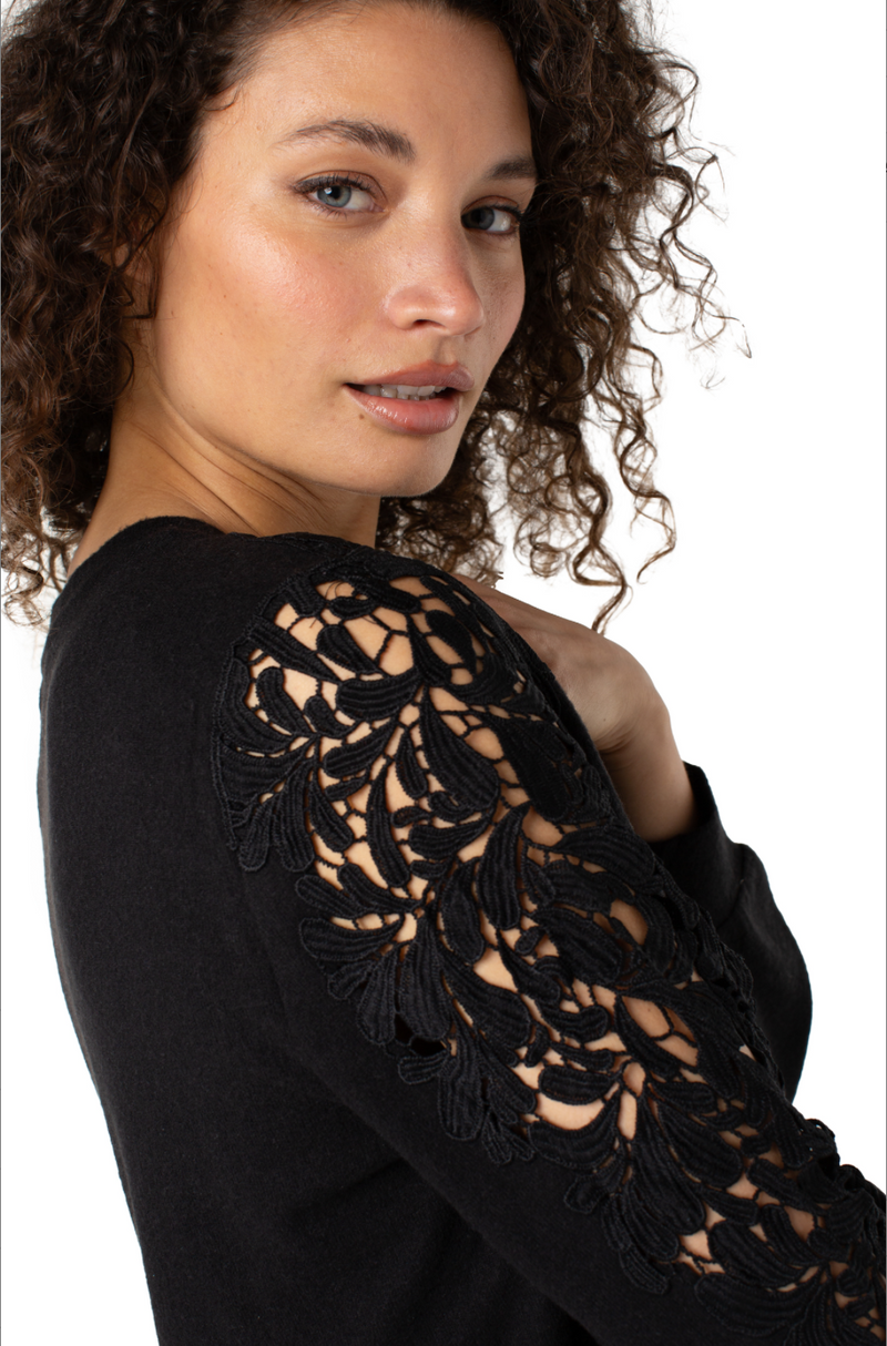 Liverpool Lace Inset Knit Top Black