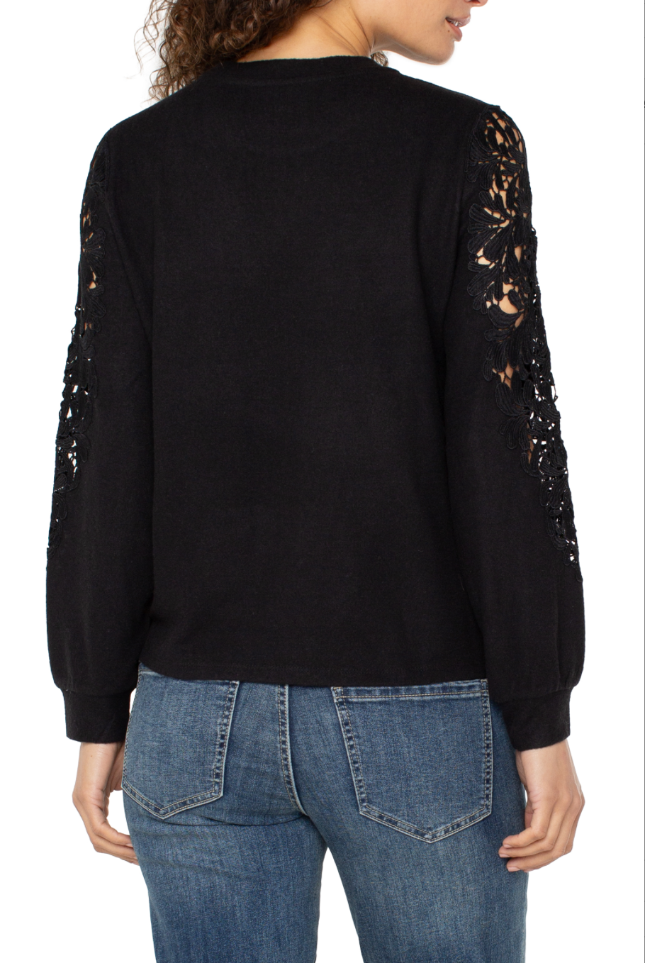 Liverpool Lace Inset Knit Top Black
