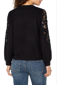 Liverpool Lace Inset Knit Top Black