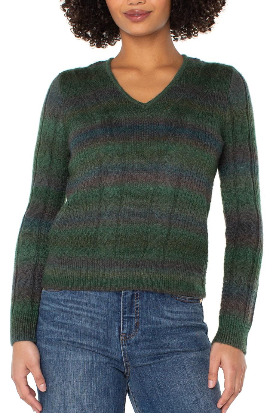 Liverpool Drop Shoulder V-neck Sweater Emerald Multi Spyde