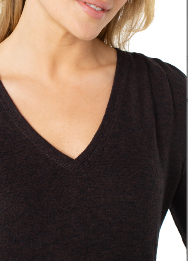 Liverpool Vneck Knit Top w/Shirring