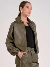 Elan Faux Leather Bomber-Olive