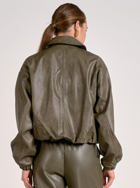 Elan Faux Leather Bomber-Olive