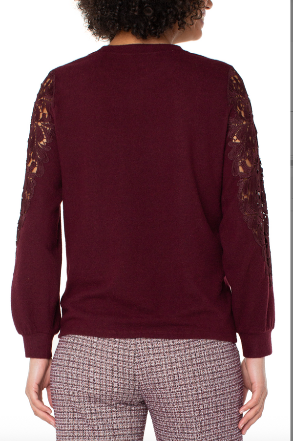 Liverpool Lace Inset Knit Top Burgundy
