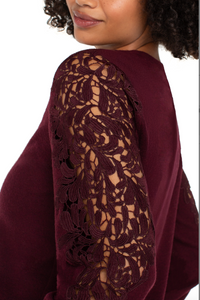Liverpool Lace Inset Knit Top Burgundy