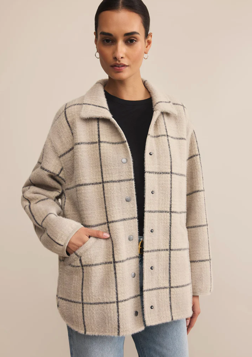 Z Supply Bronx Plaid Sweater Knit Jacket