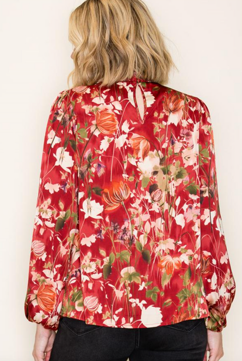 Smocked Floral Blouse-Wine