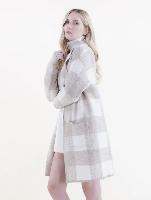 Plaid Coatigan-Beige