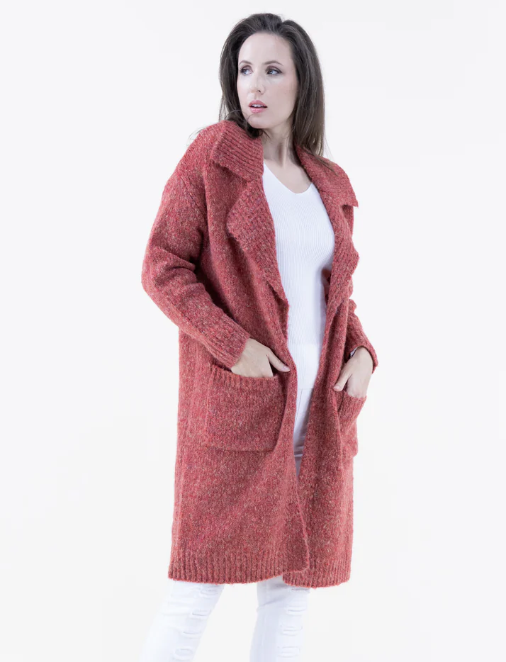 Notch Lapel Heathered Coatigan