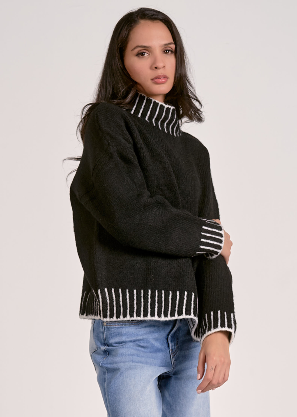 Elan Stitch Detail Turtleneck Black