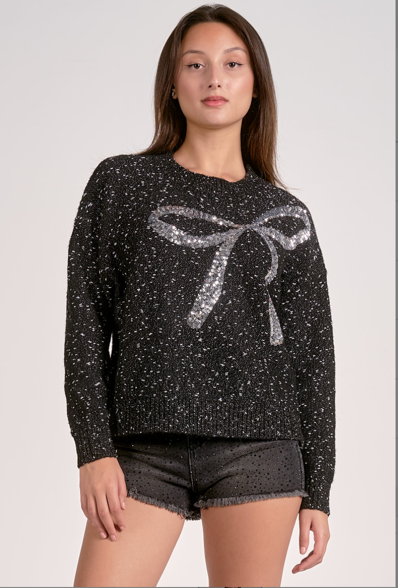 Elan Crew Neck Sweater w/Sequin Bow