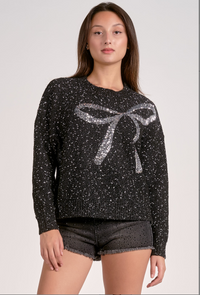 Elan Crew Neck Sweater w/Sequin Bow