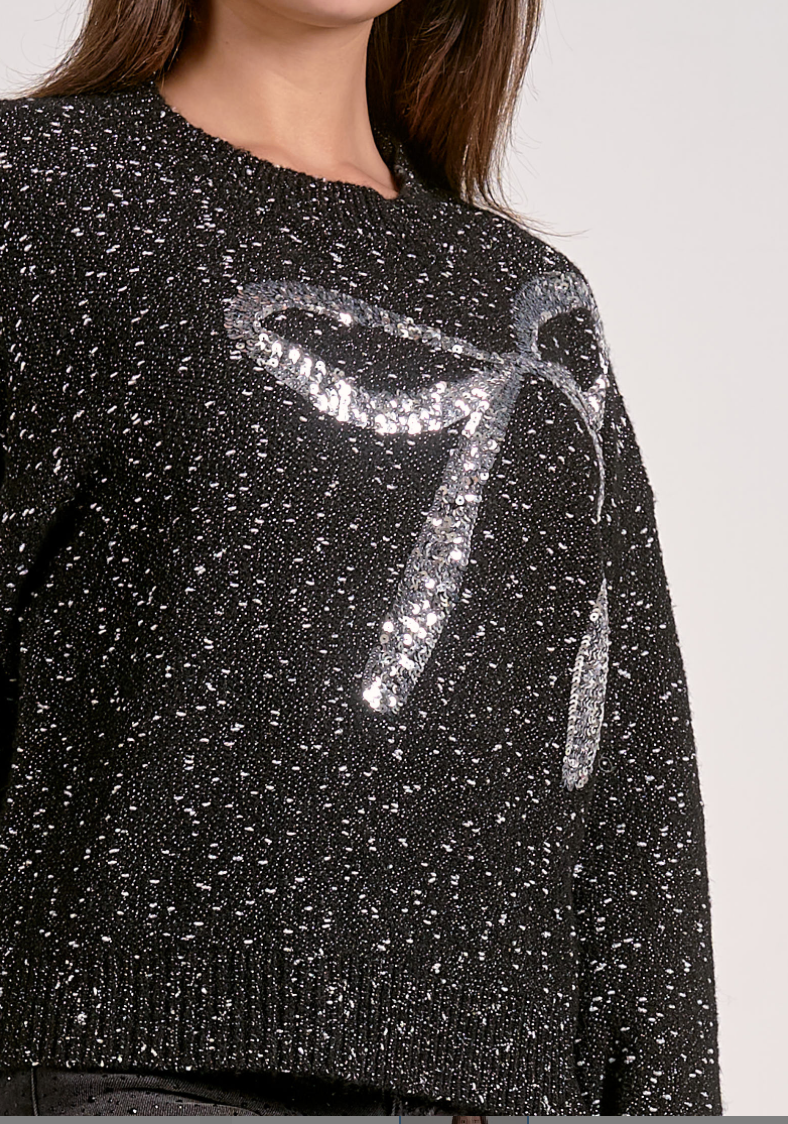 Elan Crew Neck Sweater w/Sequin Bow