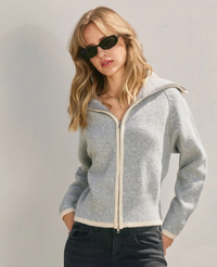 Zip up Sweater w/Contrast Trim