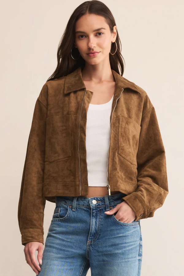 Heritage Faux Suede Jacket-Coconut