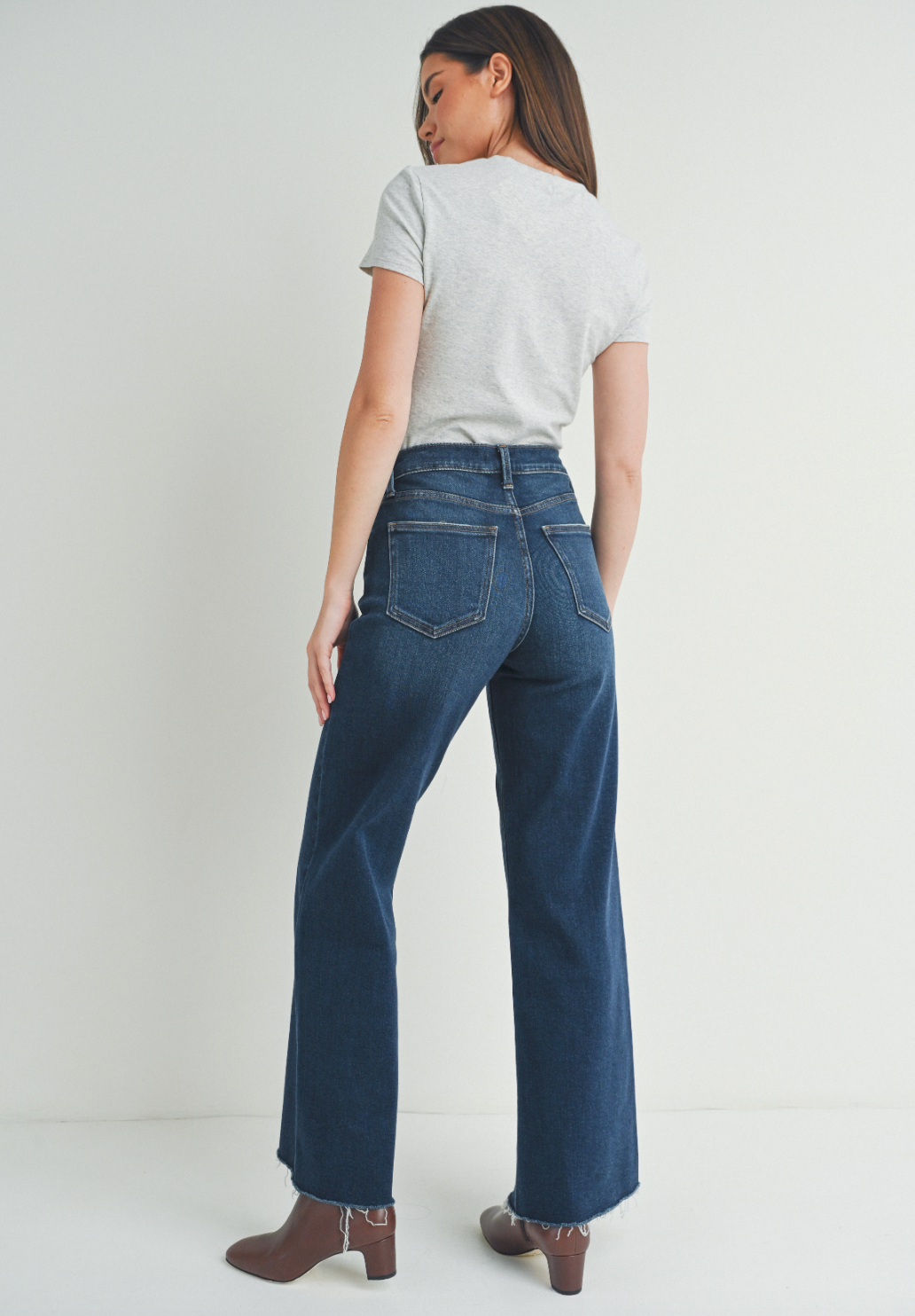 Full Length Wide Leg Jeans-Dark Wash