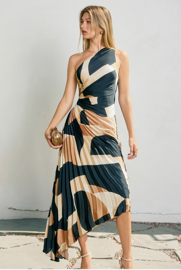 Asymmetrical Pleated Maxi Dress
