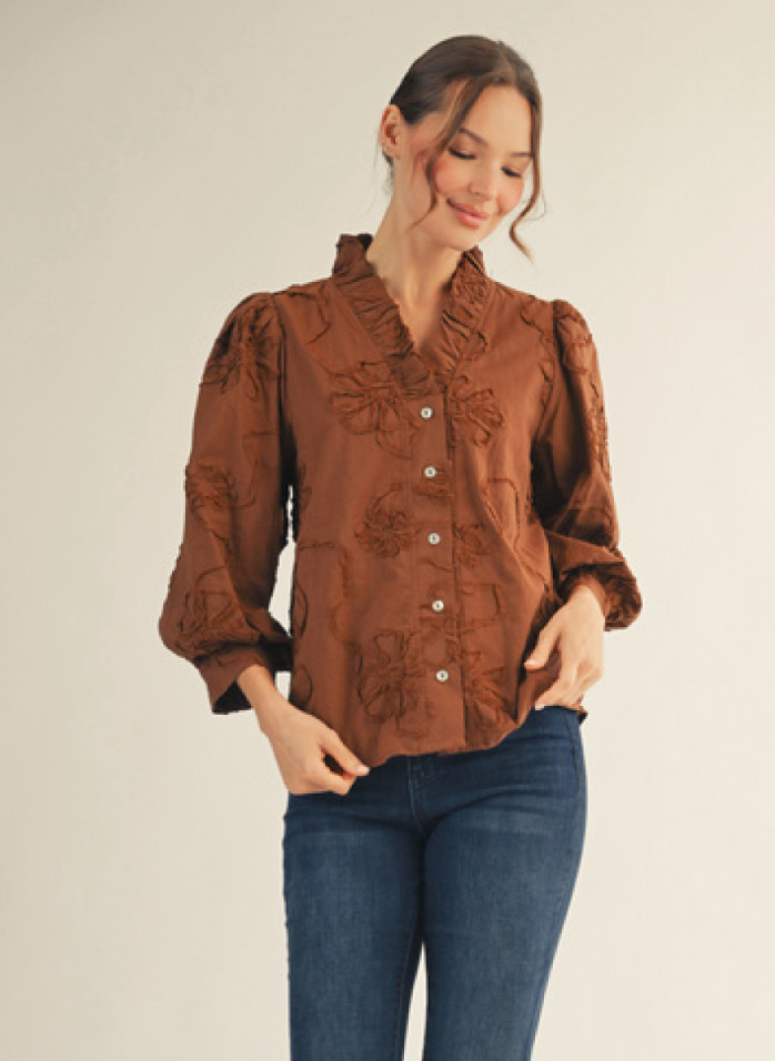 Floral Ruffle Trim Blouse