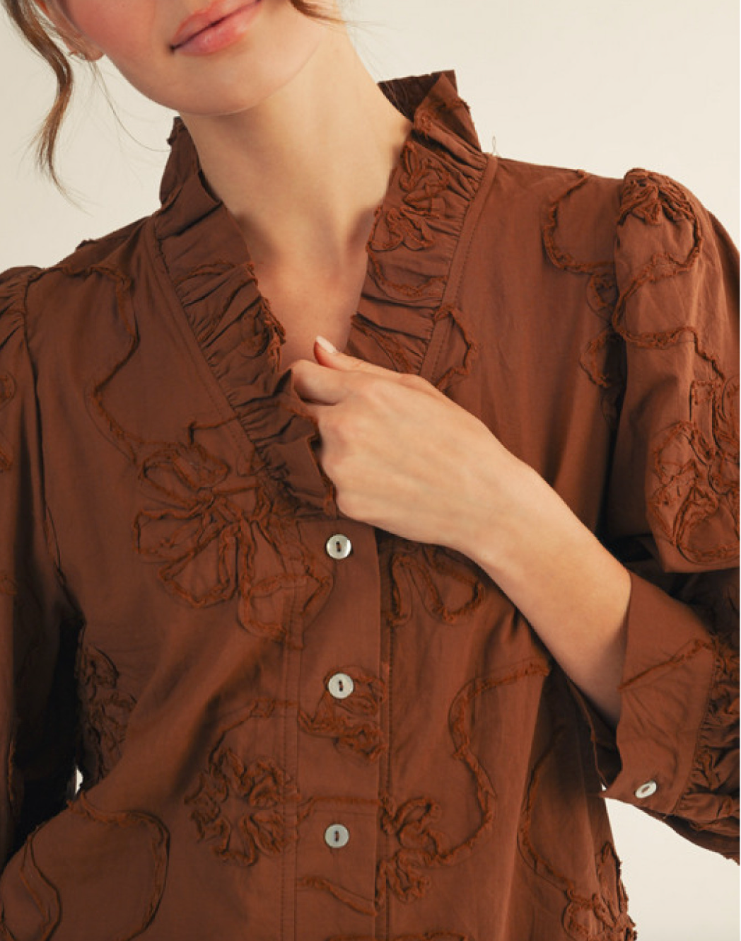 Floral Ruffle Trim Blouse