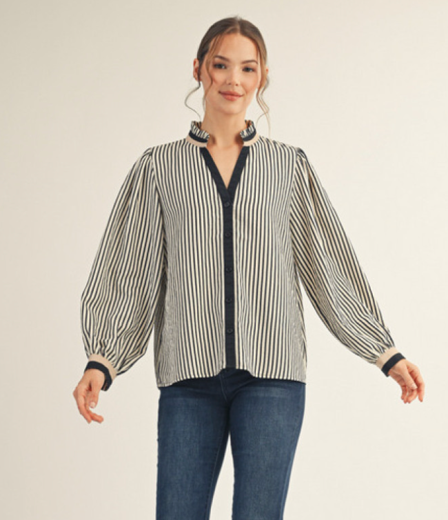 Striped Exaggerated Sleeve Blouse