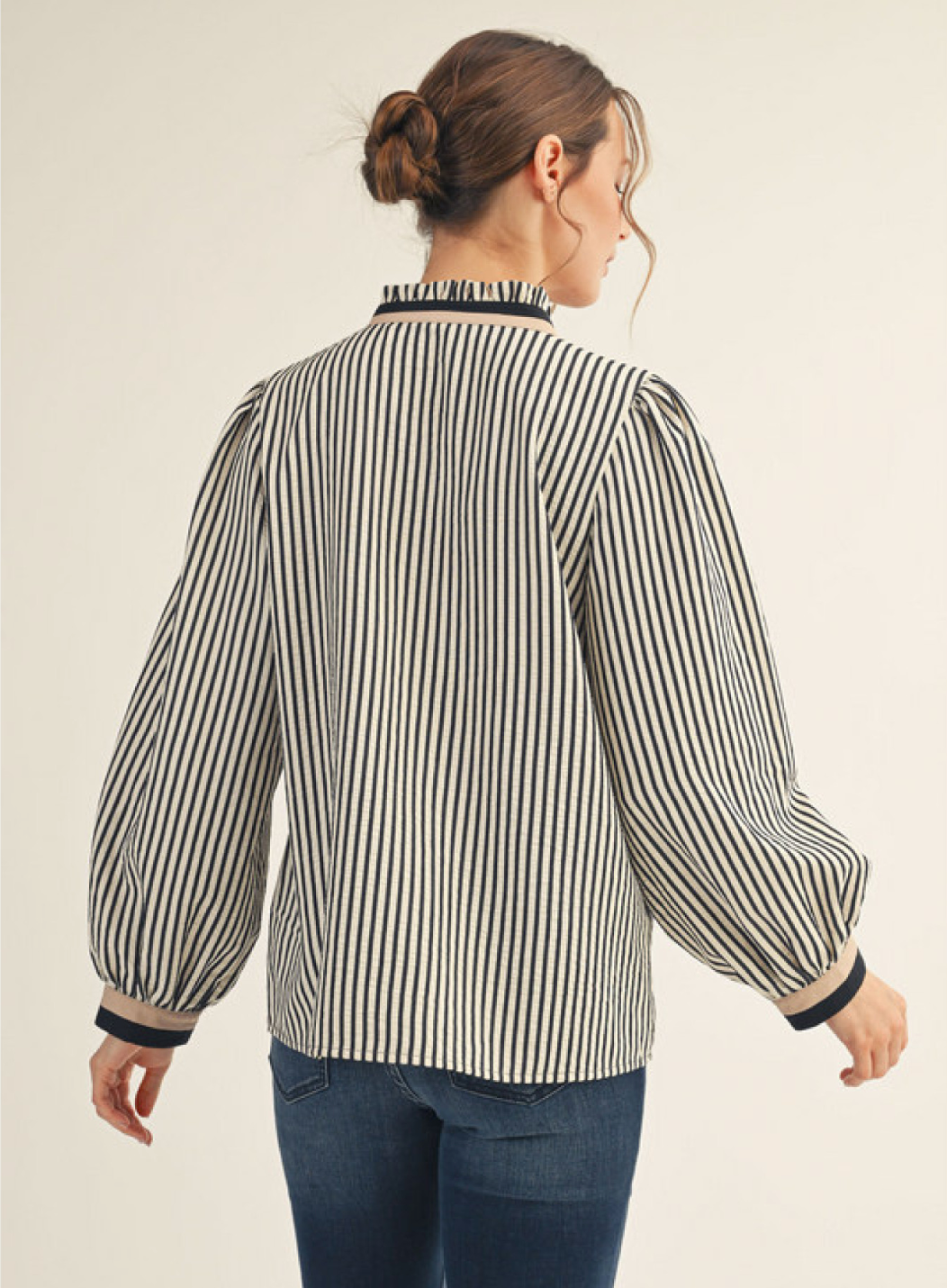 Striped Exaggerated Sleeve Blouse